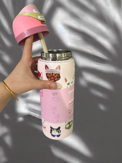 Limited Edition Owala Catwala 32oz FreeSip Bottle – Blush Pink Cat Collage, Exclusive New Design
