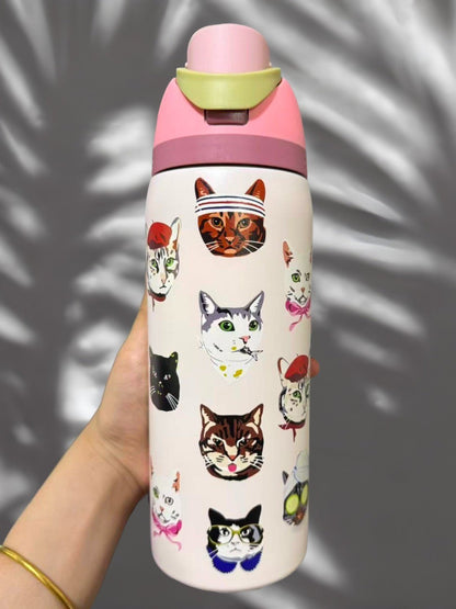 Limited Edition Owala Catwala 32oz FreeSip Bottle – Blush Pink Cat Collage, Exclusive New Design