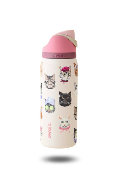 Limited Edition Owala Catwala 32oz FreeSip Bottle – Blush Pink Cat Collage, Exclusive New Design