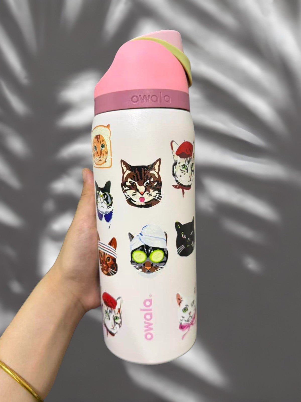 Limited Edition Owala Catwala 32oz FreeSip Bottle – Blush Pink Cat Collage, Exclusive New Design