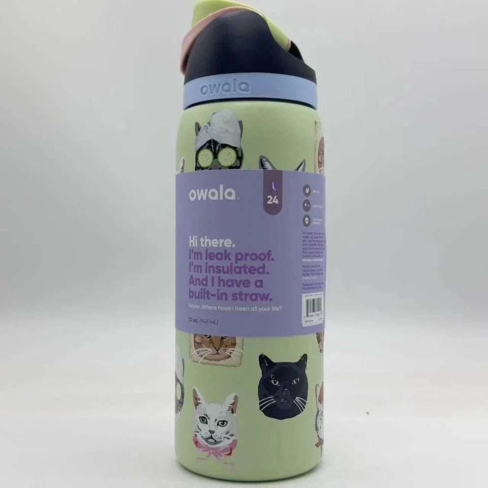 Limited Edition Owala 32 oz FreeSip Catwala Bottle – Exclusive Cat Collage Design