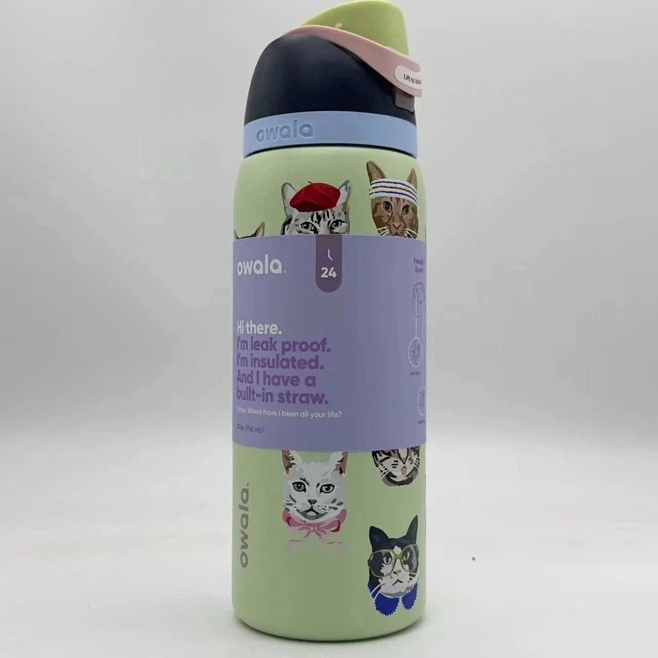 Limited Edition Owala 32 oz FreeSip Catwala Bottle – Exclusive Cat Collage Design