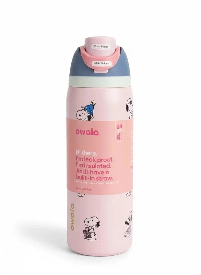 Snoopy Owala 32 oz Stainless Steel Water Bottle – Cherry Pink Exclusive Edition