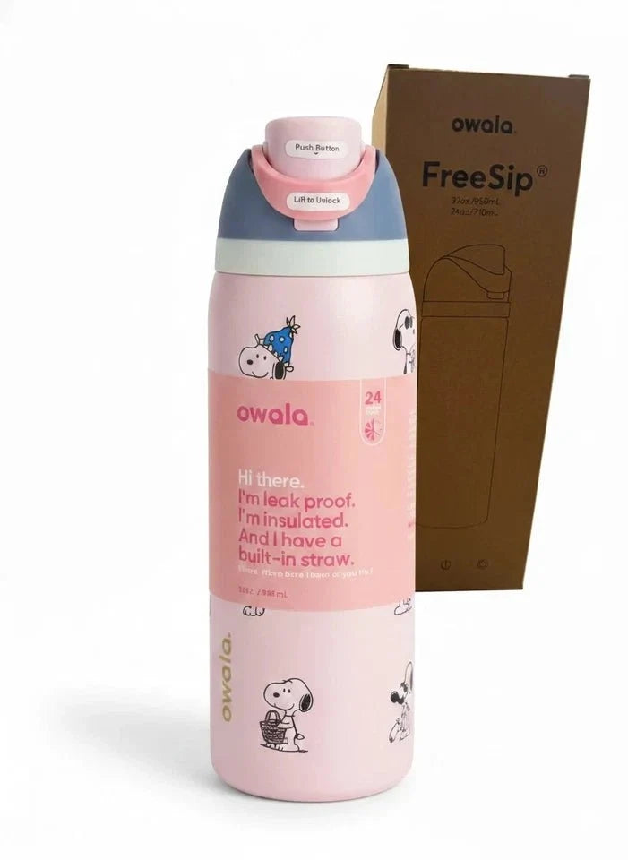 Snoopy Owala 32 oz Stainless Steel Water Bottle – Cherry Pink Exclusive Edition