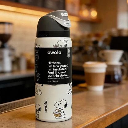 Snoopy x Owala 32oz White Stainless Steel Water Bottle – Exclusive Edition
