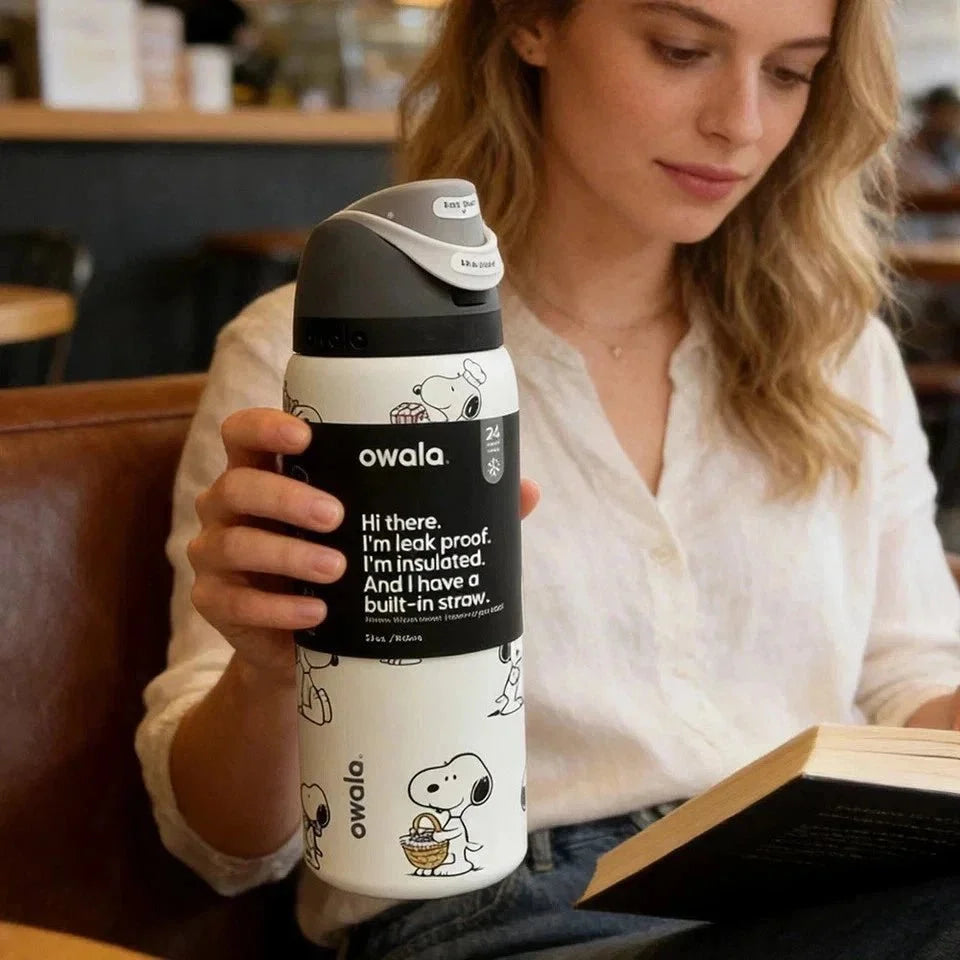 Snoopy x Owala 32oz White Stainless Steel Water Bottle – Exclusive Edition
