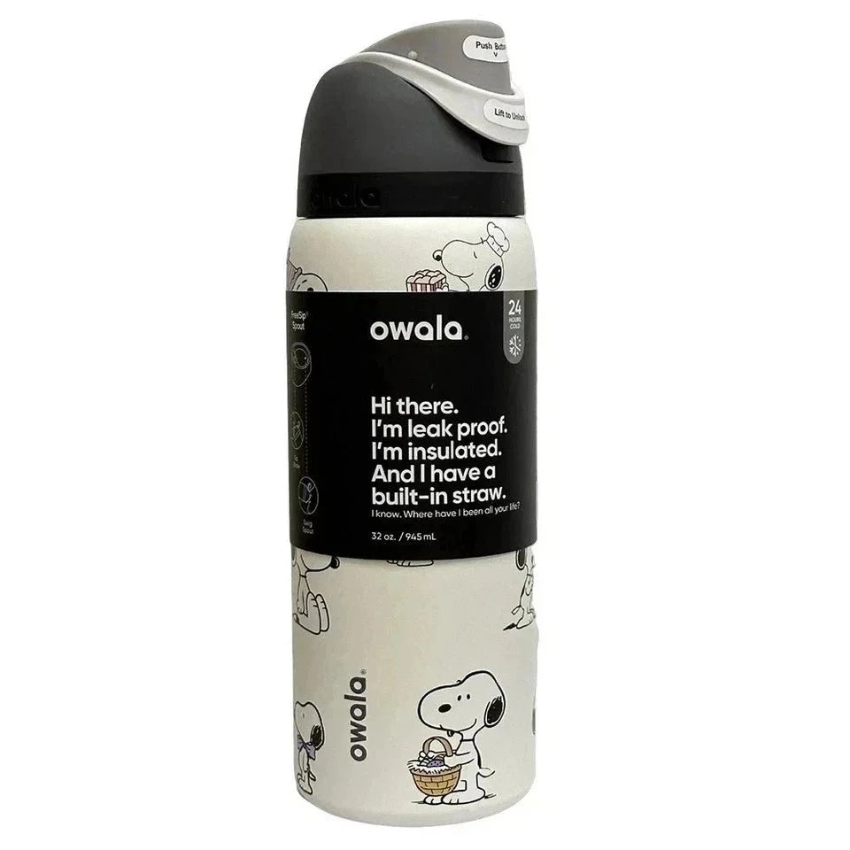 Snoopy x Owala 32oz White Stainless Steel Water Bottle – Exclusive Edition