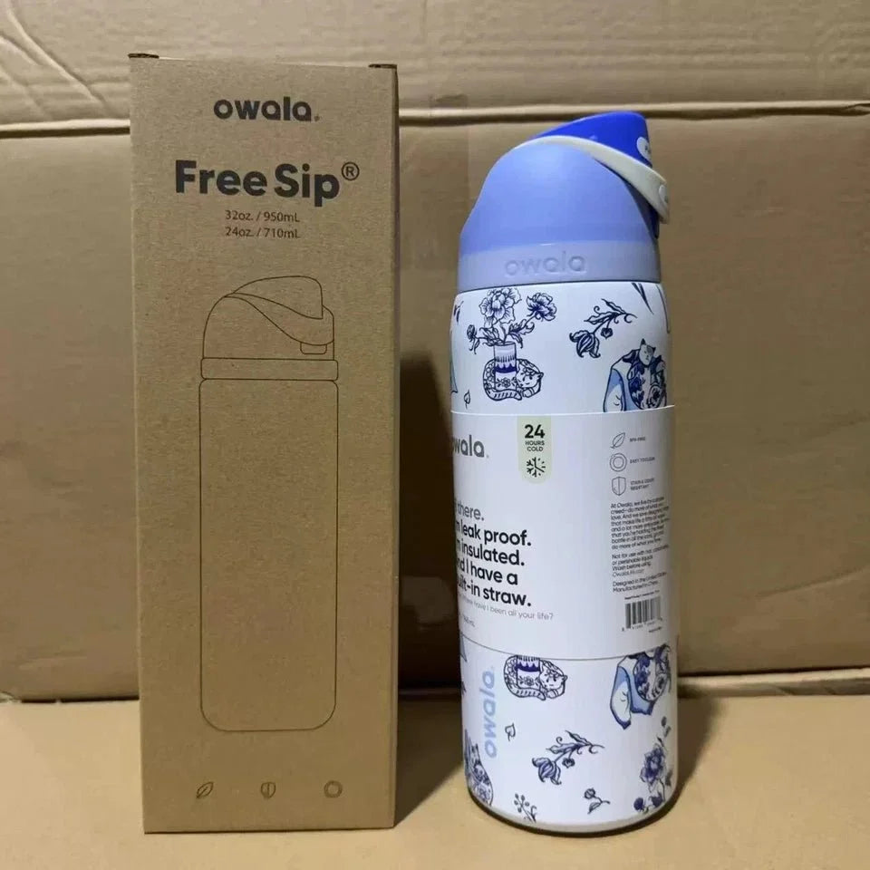 Owala FreeSip 32 oz Stainless Steel Water Bottle – Delft Cats Limited Edition