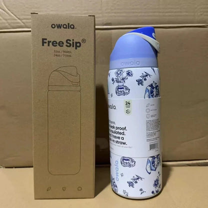 Owala FreeSip 32 oz Stainless Steel Water Bottle – Delft Cats Limited Edition