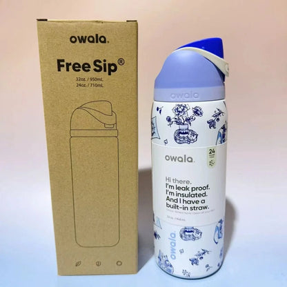 Owala FreeSip 32 oz Stainless Steel Water Bottle – Delft Cats Limited Edition